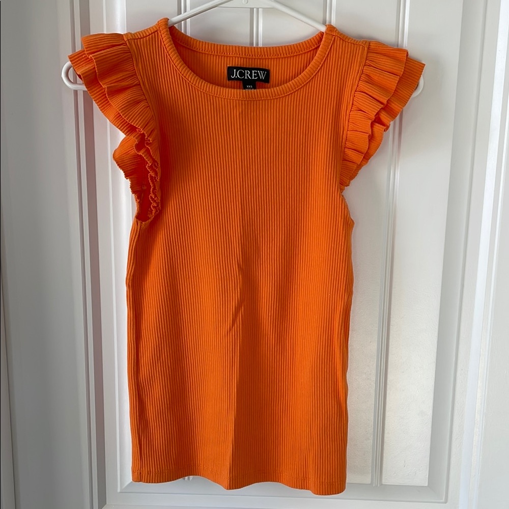 J. Crew Orange Ruffle Sleeve Top (XXS)